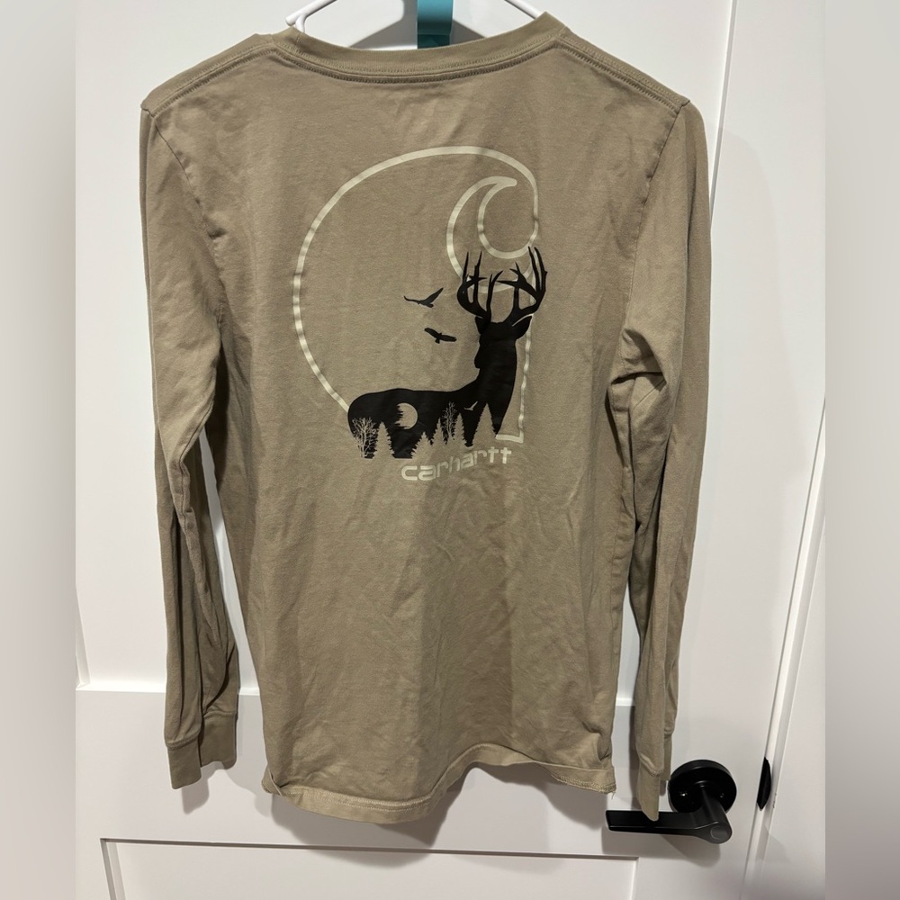 Carhartt Long Sleeve Graphic Tee Deer Logo Outdoors Tan Shirt Size Large